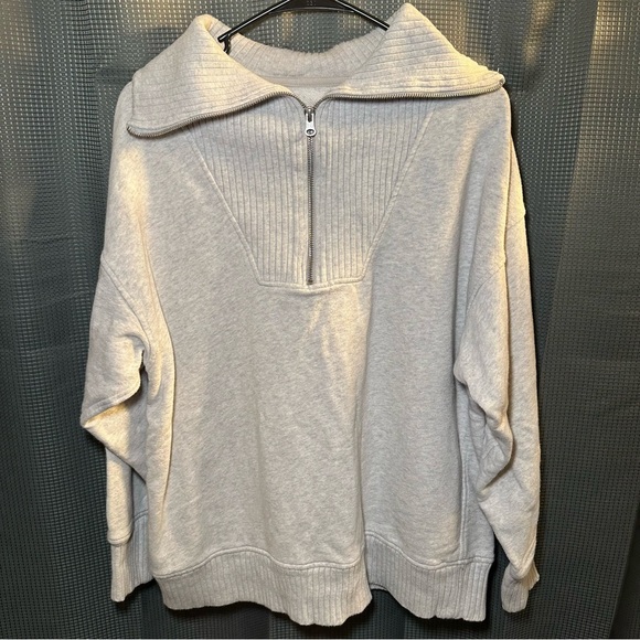 Aerie Down To Earth Gray 1/4 Zip Cozy Oversized Pullover Lounge Sweater Sz Small - Picture 1 of 16